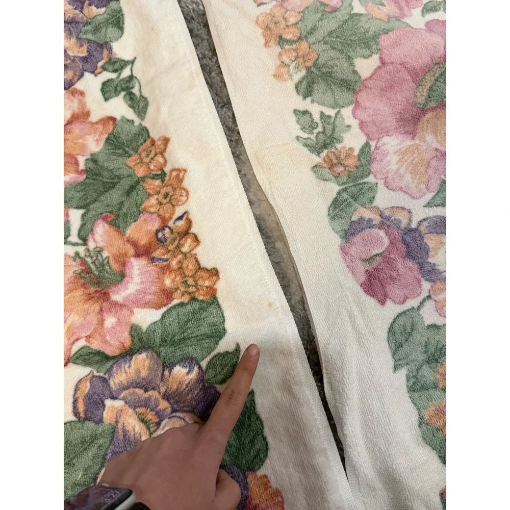 VTG Bath Towels Floral Pink Purple Orange Cream Botanical Garden Set of 3 Retro